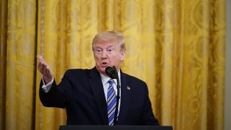 President Trump spoke in the East Room of the White House Tuesday spoke about supporting small businesses during the coronavirus pandemic through the Paycheck Protection Program. (Mandel Ngan/AFP via Getty Images)