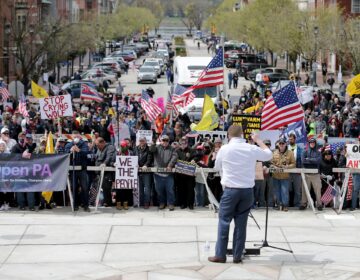 On Monday, four Republicans spoke on the steps of the Capitol to an angry crowd of hundreds of people protesting Gov. Tom Wolf’s stay-at-home order.
