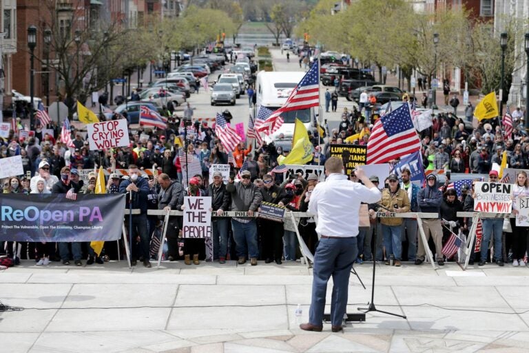 On Monday, four Republicans spoke on the steps of the Capitol to an angry crowd of hundreds of people protesting Gov. Tom Wolf’s stay-at-home order.