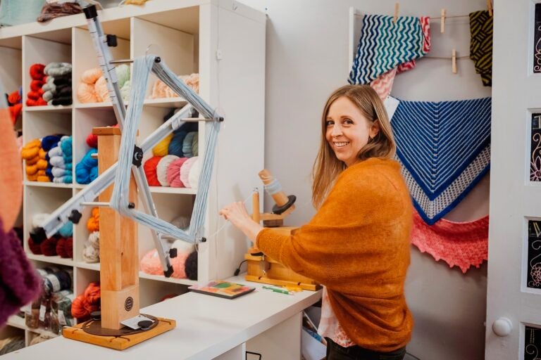 Danique Martin’s knitting business in Haddonfield, N.J., Hooked Fine Yarn Boutique, was already delivering online orders when the governor okayed curbside pickups. However, Martin says she makes most of her revenue from classes. (Mindy Sorasky/Sugarlove Studio)