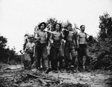 A crew of the Civilian Conservation Camps, which was started in 1933, has taken young men off the bread lines during the depression and put thousands to work.  These men, seen in 1940, were at the CCC's Camp Tomahawk in Wisconsin,. They helped fight forest fires by building fire lanes, clearing brush and the lake.  (AP Photo)