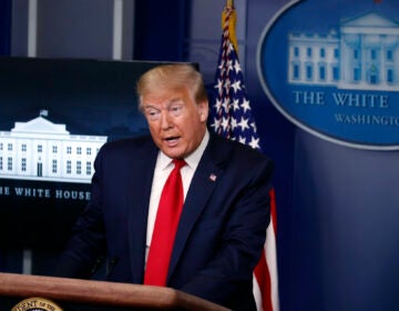 President Donald Trump speaks with reporters about the coronavirus in the James Brady Briefing Room of the White House, Friday, May 22, 2020, in Washington. (AP Photo/Alex Brandon)