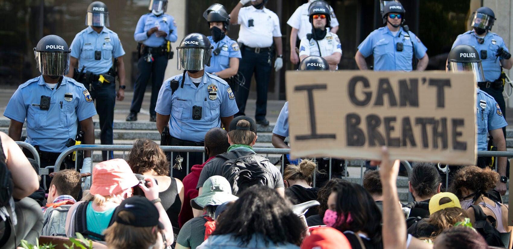 Protesters gather at the Philadelphia Police Department Headquarters during a rally
