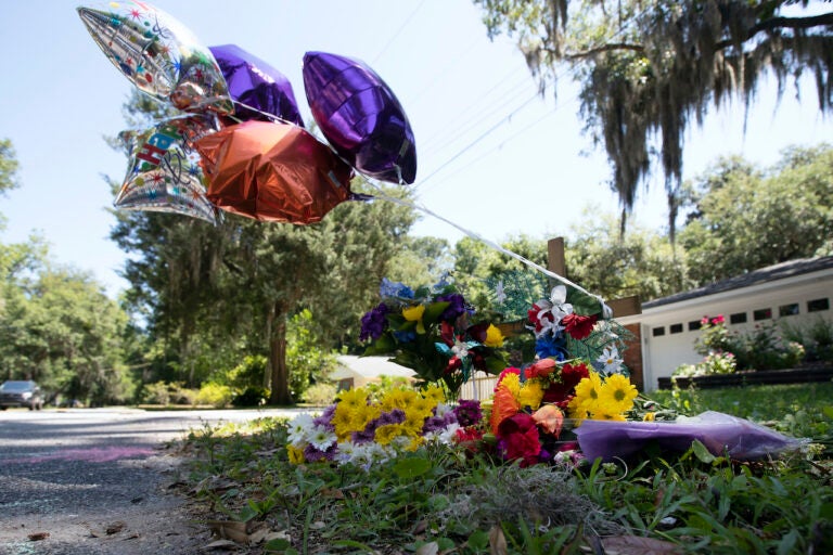 A memorial at the spot where Ahmaud Arbery was shot and killed in Brunswick, Ga.