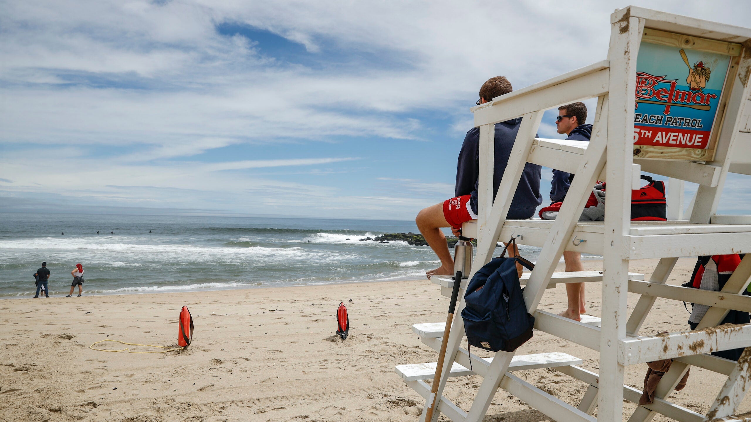 Lifeguards keep watch at a mostly empty N.J. beach