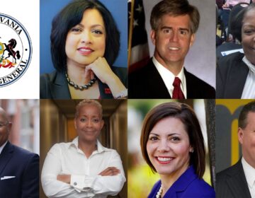 Candidates for Pennsylvania Auditor General, clockwise from Top L: Nina Ahmad (D), Scott Conklin (D), Rosie Davis (D), Michael Lamb (D), Christina Hartman (D), Tracie Fountain (D), and Timothy DeFoor (R). (Courtesy of candidate campaigns)