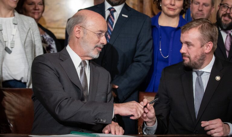 House Majority Leader Bryan Cutler (R- Lancaster), seated at right, accused the governor of bypassing the legislative process. (Commonwealth Media Services)