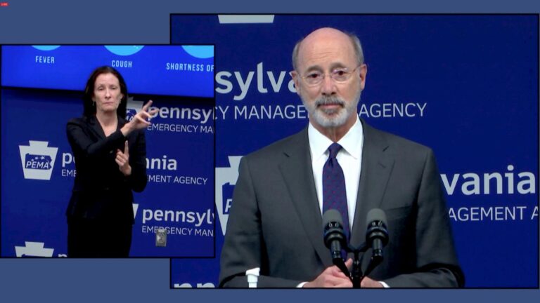 Gov. Tom Wolf speaks during a May 4, 2020, press conference on Pa.'s June 2 primary election. (Courtesy Gov. Wolf livestream)