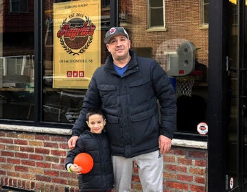 Danny DiGiampietro and his son (and restaurant's namesake) Angelo in 2019. (Danya Henninger/Billy Penn)