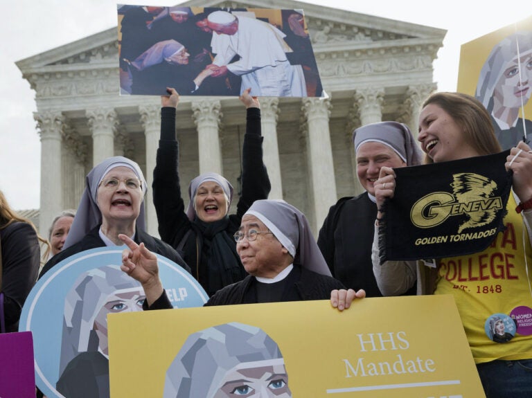 Nuns with the Little Sisters of The Poor rally outside Supreme Court