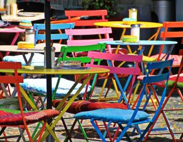 Folding chairs at an outside cafe