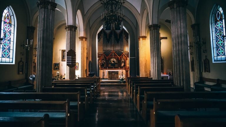 Empty church pews