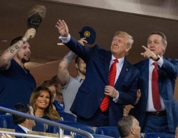 President Trump stands during Game 5 of the World Series at Nationals Park in Washington, D.C., last October. (Tasos Katopodis/AFP via Getty Images)