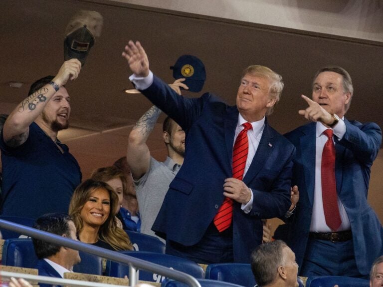 President Trump stands during Game 5 of the World Series at Nationals Park in Washington, D.C., last October. (Tasos Katopodis/AFP via Getty Images)