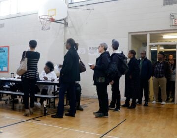 People stand in line at a Detroit polling place during Michigan's March 10 presidential primary. Because of the pandemic, the state's top election official is sending absentee ballot applications to every registered voter for August and November elections. (Jeff Kowalsky/AFP via Getty Images)