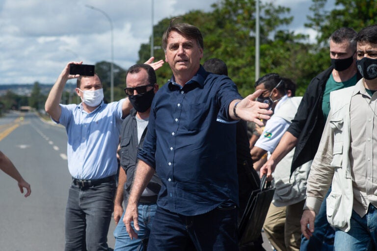 Brazilian President Jair Bolsonaro is seen at a demonstration in favor of his government on Sunday.
