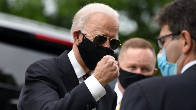 Democratic presidential candidate and former Vice President Joe Biden makes a visit to Veteran's Memorial Park in New Castle, Del., last Monday. He made his second trip away from his home since the pandemic started on Sunday with a visit to a protest site in Wilmington, Del.