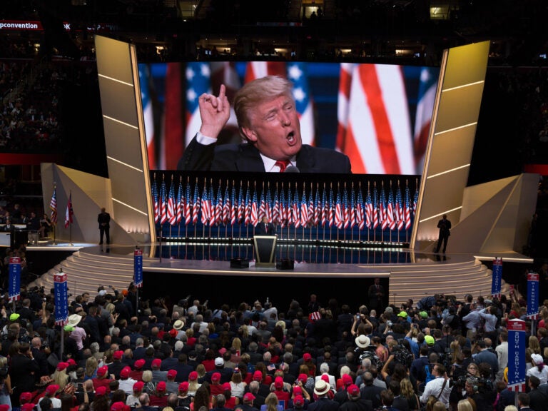 Donald Trump delivers the keynote address during the 2016 Republican National Convention. Despite the coronavirus, Republicans say they are moving ahead with plans for their 2020 convention. (David Hume Kennerly/Getty Images)