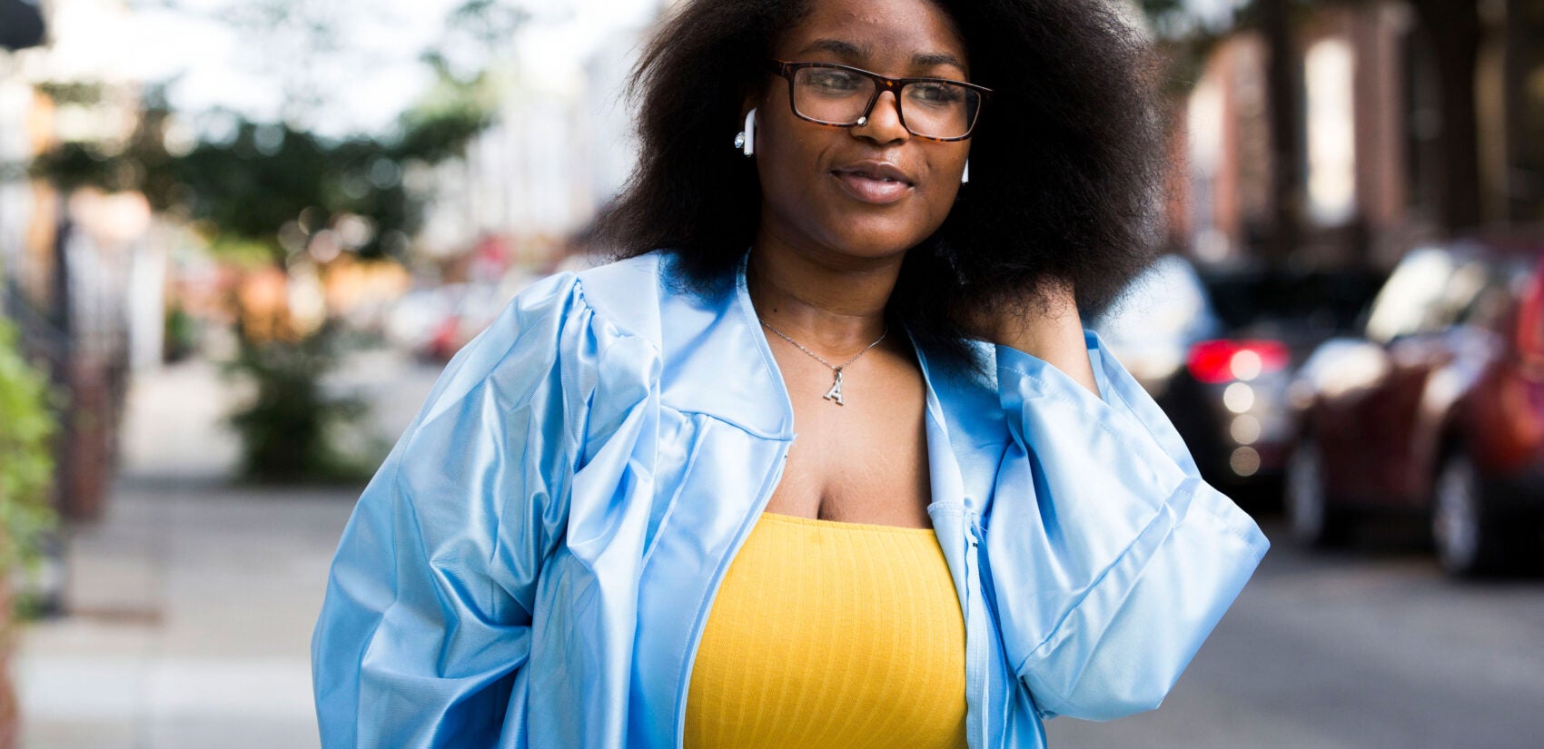 Aliah Harris, 18, after her Paul Robeson High School's virtual graduation ceremony on June 10, 2020. (Rachel Wisniewski for Keystone Crossroads)