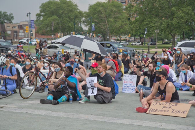 Protesters gathered at the Art Museum Friday afternoon in continuing efforts to bring attention to issues of racial injustice and police brutality in the U.S. (Kimberly Paynter/WHYY)