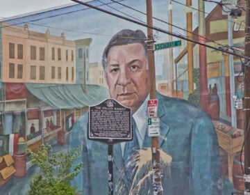 The mural of former Philly Mayor Frank Rizzo in Philadelphia’s Italian Market is set to be painted over. (Kimberly Paynter/WHYY)