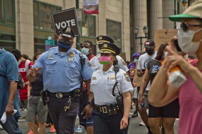 Philadelphia Police Commissioner Danielle Outlaw marched with protesters Saturday in a demonstration for equality and justice. (Kimberly Paynter/WHYY)