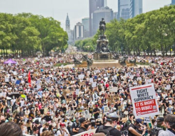 On the eighth straight day of protests in Philadelphia, demonstrators called for an end to police brutality on the Art Museum steps on June 6, 2020. (Kimberly Paynter/WHYY)