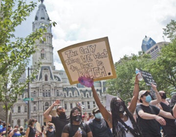 Protesters marched through Center City Philadelphia from the Art Museum and back Saturday, in a mass demonstration that called for police reform in the city and the country. (Kimberly Paynter/WHYY)