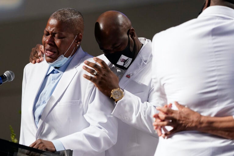 LaTonya Floyd speaks during the funeral service for her brother George Floyd at The Fountain of Praise church Tuesday, June 9, 2020, in Houston. (AP Photo/David J. Phillip, Pool)