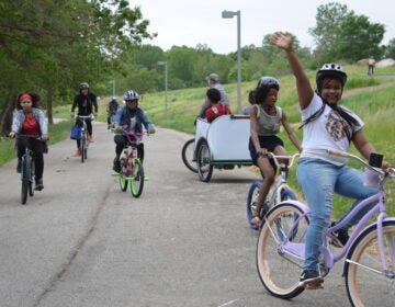 Students bike along Bartram’s Garden property (June Mansfield/Bartram’s Garden)