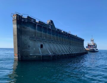A 150-foot long caisson gate was deployed on the Deepwater Reef site off the New Jersey coast on Monday, June 8. (Courtesy of the New Jersey Department of Environmental Protection)