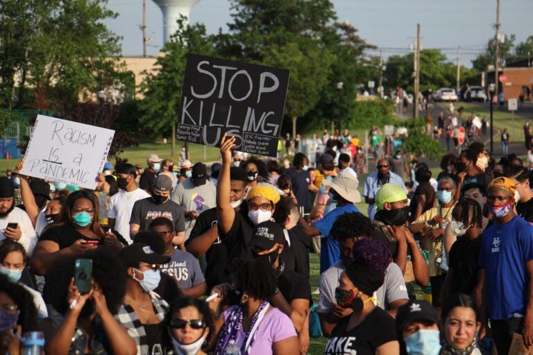 Hundreds arrive at Pennsauken Community Rec Center for a march and vigil to remember George Floyd and others who died at the hands of police on Wednesday, June 10, 2020. (Emma Lee/WHYY)