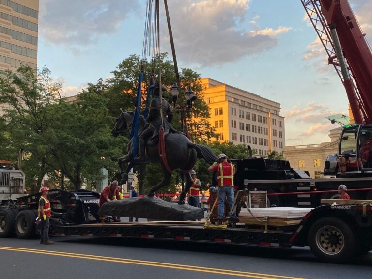 The City of Wilmington removes the Caesar Rodney statue. (Courtesy of the City of Wilmington.)