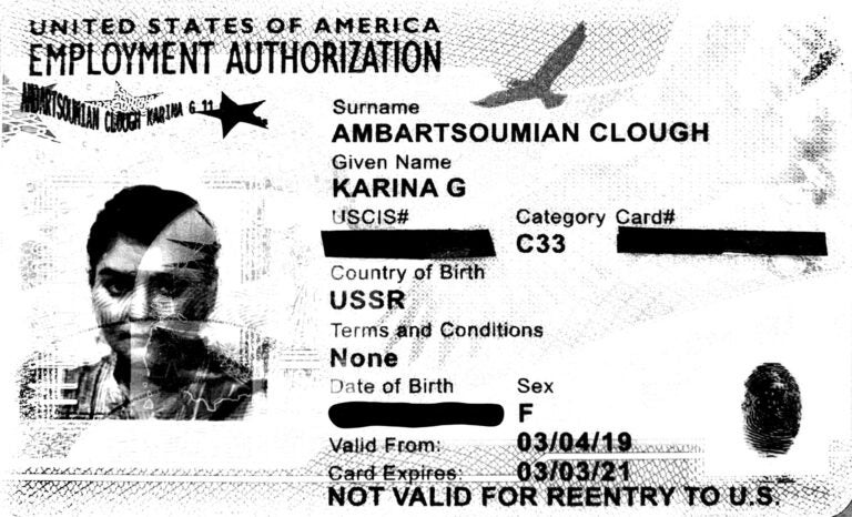 Karina Gareginovna Ambartsoumian-Clough's employment card. (Courtesy of Karina Gareginovna Ambartsoumian-Clough)