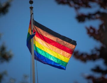 An LGBTQ pride flag flies in Pennsylvania.