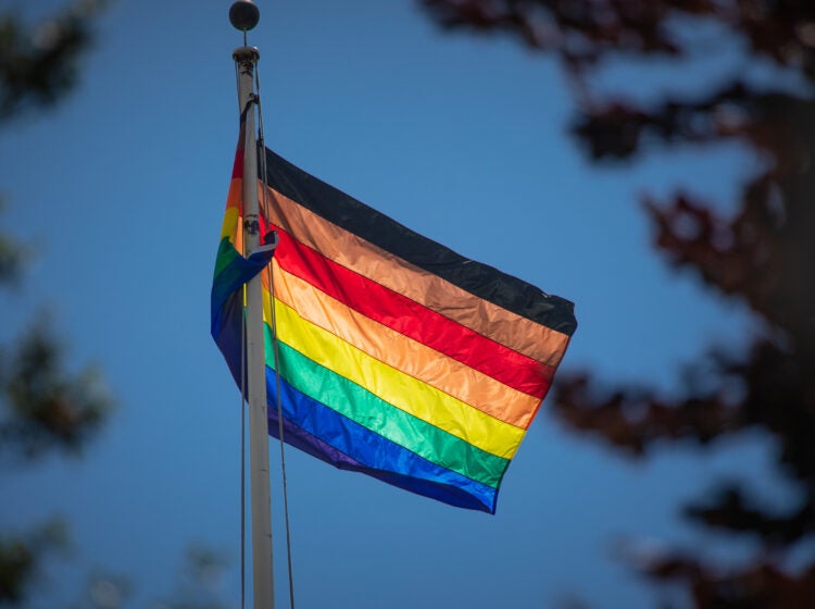 An LGBTQ pride flag flies in Pennsylvania.