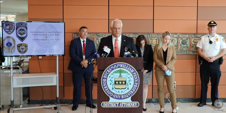 Still from the Bucks County DA press conference