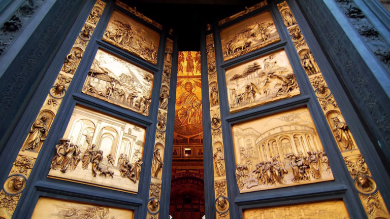 gold plated church doors by Renascence artist Lorenzo Ghiberti