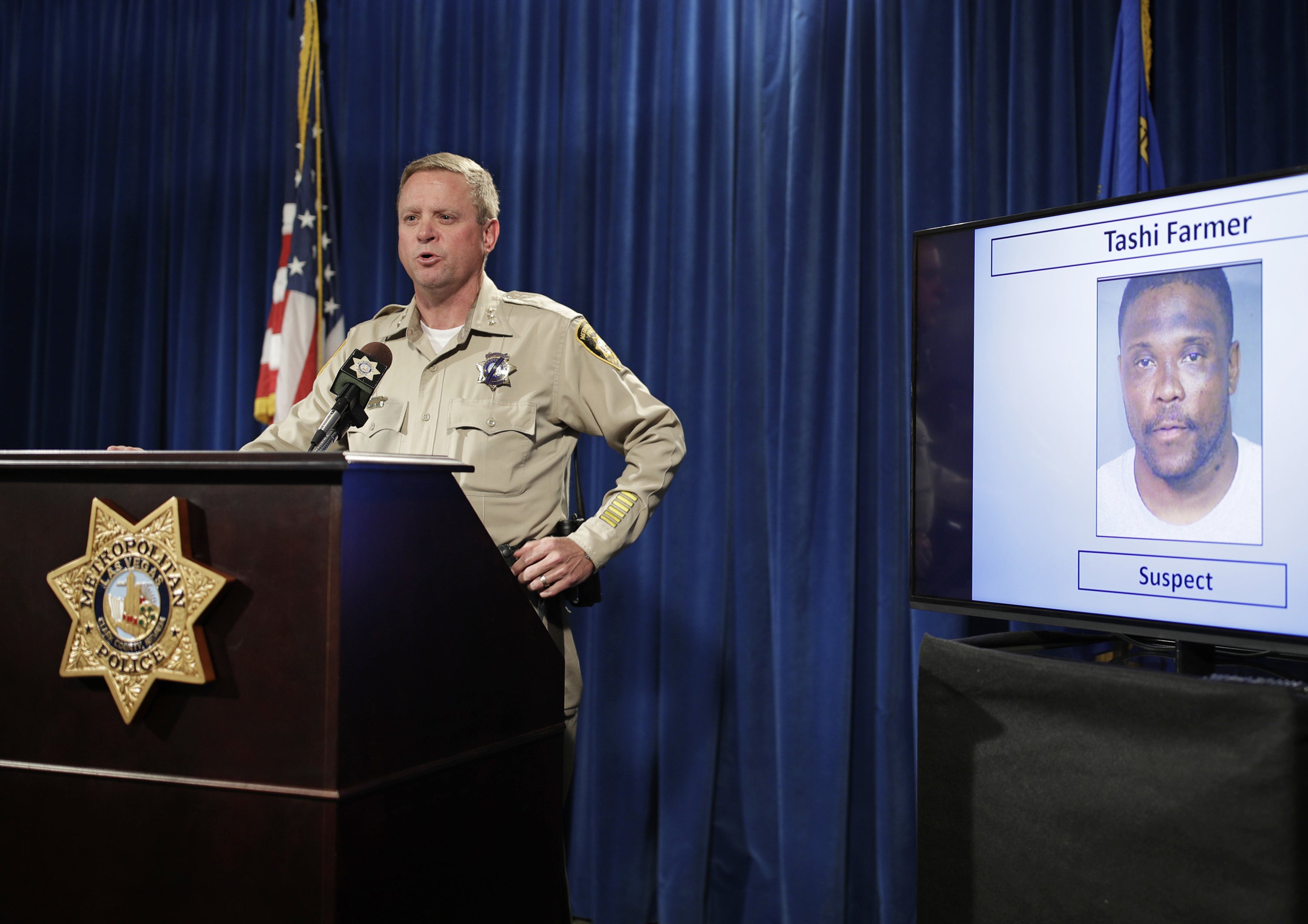 Las Vegas police Undersheriff Kevin McMahill speaks during a news conference in Las Vegas on May 17, 2017. In a change announced in September 2017, Las Vegas police officers can no longer routinely use neck restraints to render combative people unconscious. It comes almost four months after the death of Tashii S. Brown, known as Tashii Farmer-Brown. Police used a stun gun and a chokehold on him.