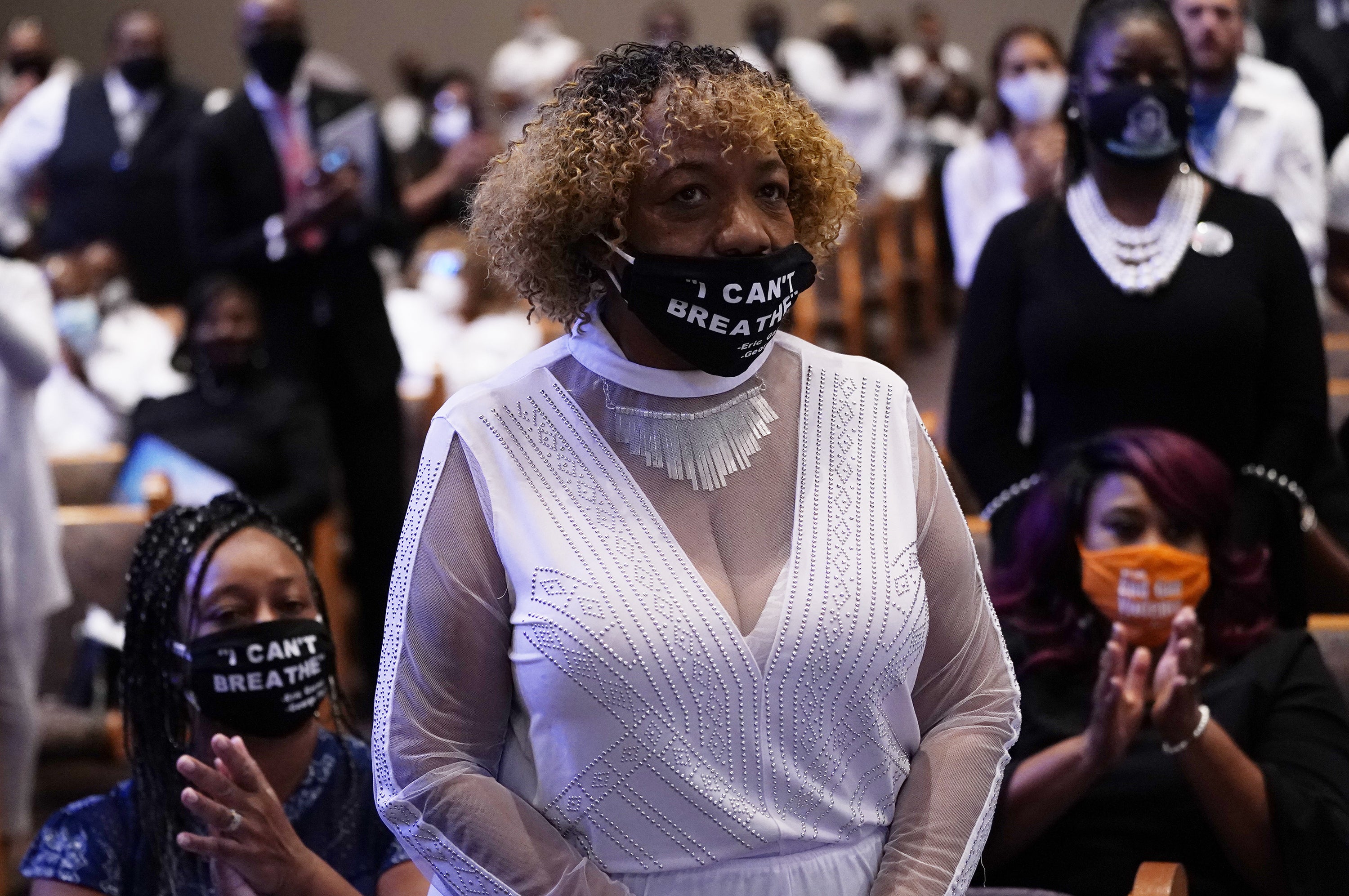 Eric Garner's mother, Gwen Carr, attends the funeral service for George Floyd at The Fountain of Praise church in Houston on June 9.