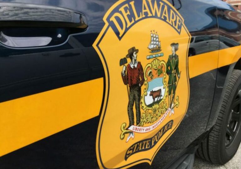 A closeup of a Delaware State Police vehicle