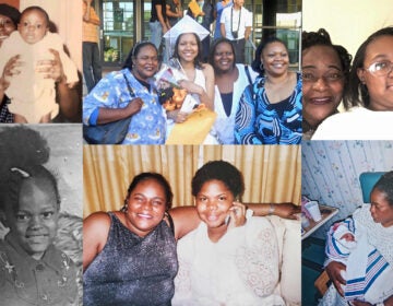 (Counterclockwise from top left) Falneshia Adams in her mother's arms; Falneshia at age 5; Falneshia (left) with her niece, Heather Robinson; Falneshia cradles her infant daughter, E'neshia Hill; Falneshia and E'neshia, now age 10; and Falneshia (left) attends the graduation of her niece, Ashley Wyatt, with sisters Shani Adams Nicolas and Sonya Robinson. (Courtesy of Shani Adams Nicolas)