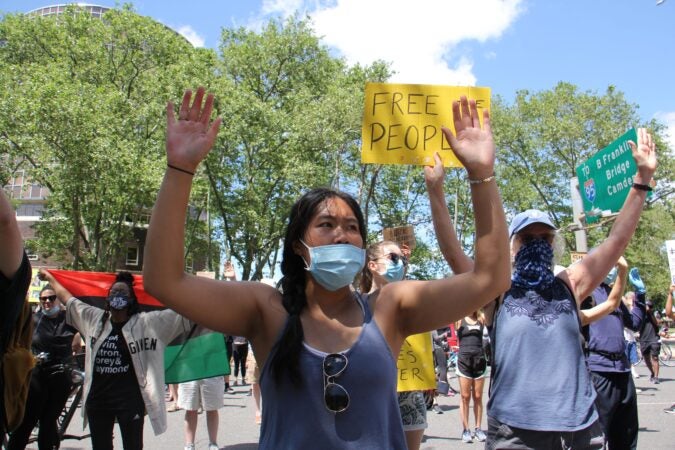 Protesters chant 