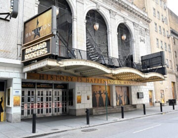 The Richard Rodgers Theater, closed due to the coronavirus, is pictured above on April 8 in New York City.