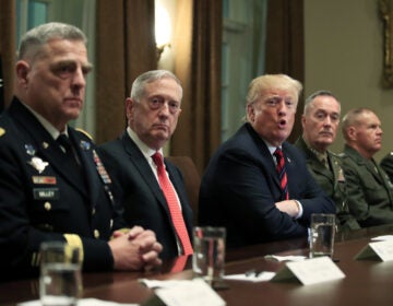 President Donald Trump in October 2018 with, from left, Army Chief of Staff Gen. Mark Milley, Defense Secretary Jim Mattis, Chairman of the Joint Chiefs of Staff Gen. Joseph Dunford and Marine Corps Commandant Gen. Robert Neller.