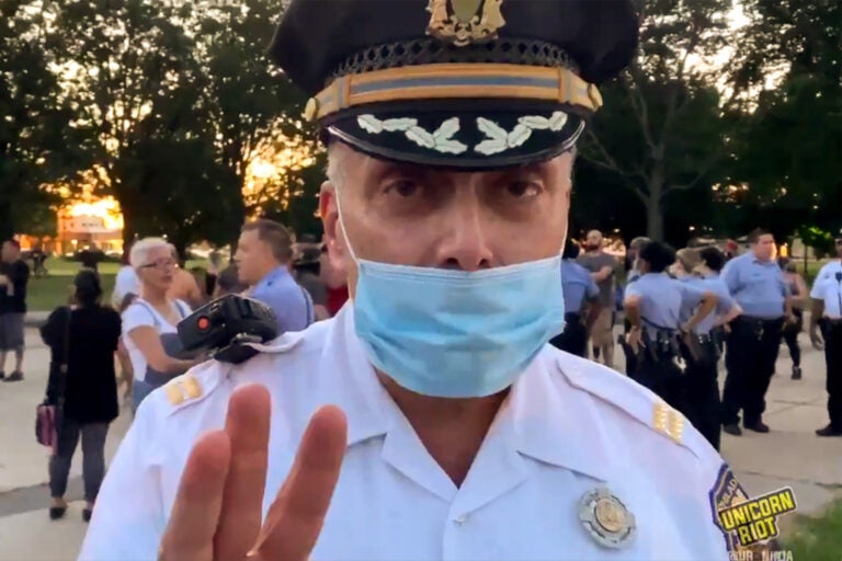 PPD Capt. Louis Campione during the standoff at Marconi Plaza on Saturday (Twitter/@UR_Ninja)