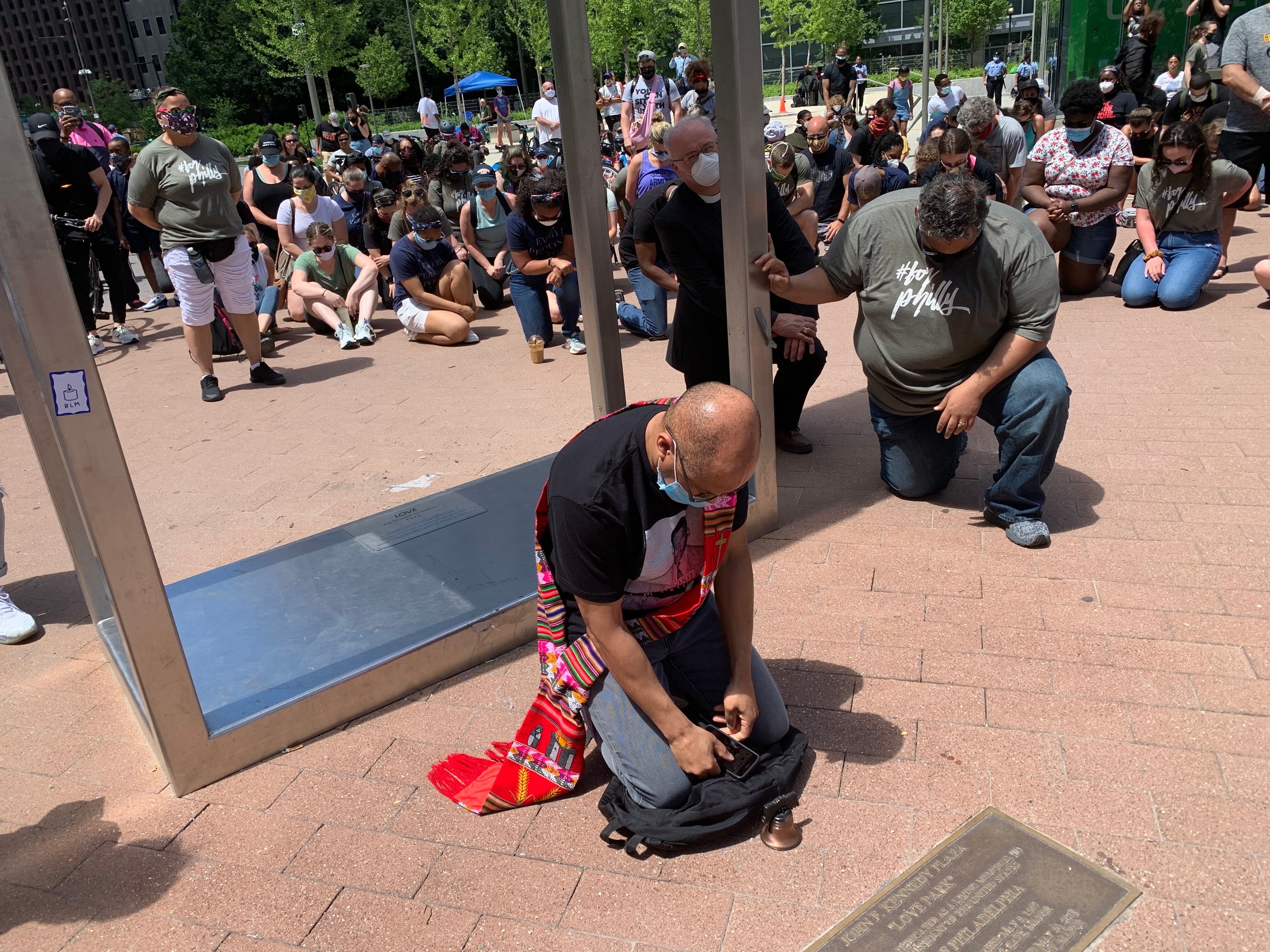 Silent prayer at LOVE Park