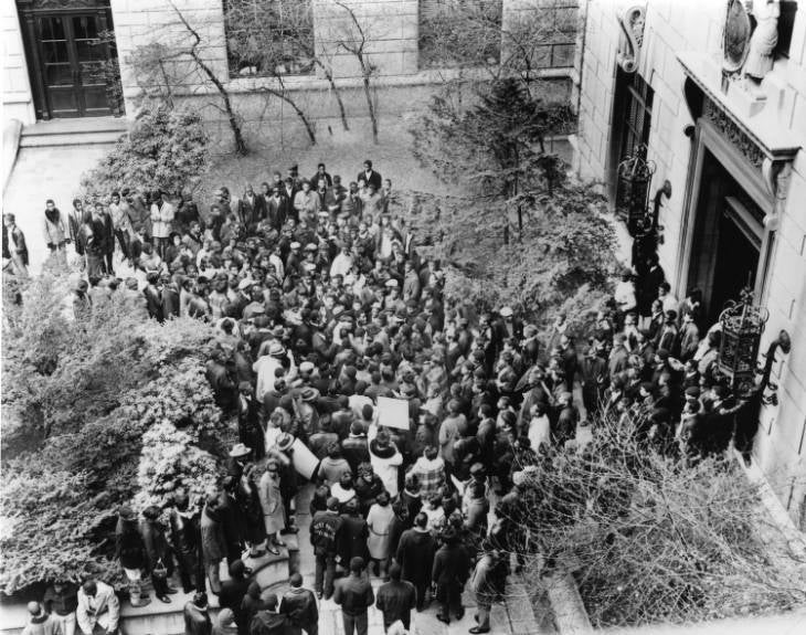 On November 17, 1967, African American high school students from across the city gathered in the courtyard of the Board of Education Building to protest racism and inequity within the school system. (Courtesy of the George D. McDowell Philadelphia Evening Bulletin Collection at Temple University Libraries, Special Collections Research Center, Philadelphia, PA)