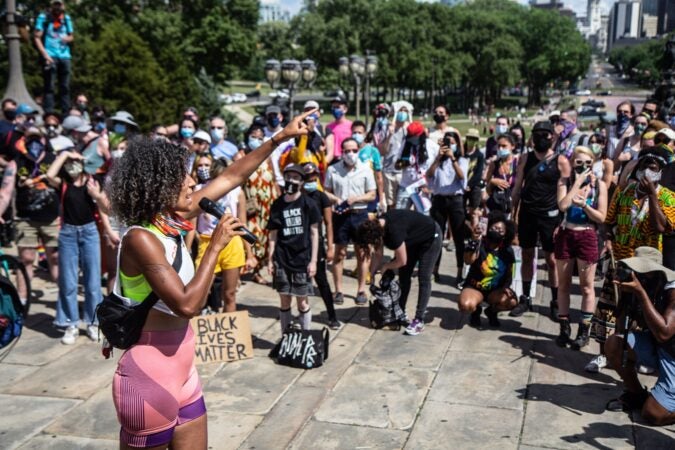 Samantha Pride of Girls Rock Philly at Queer March for Black Lives