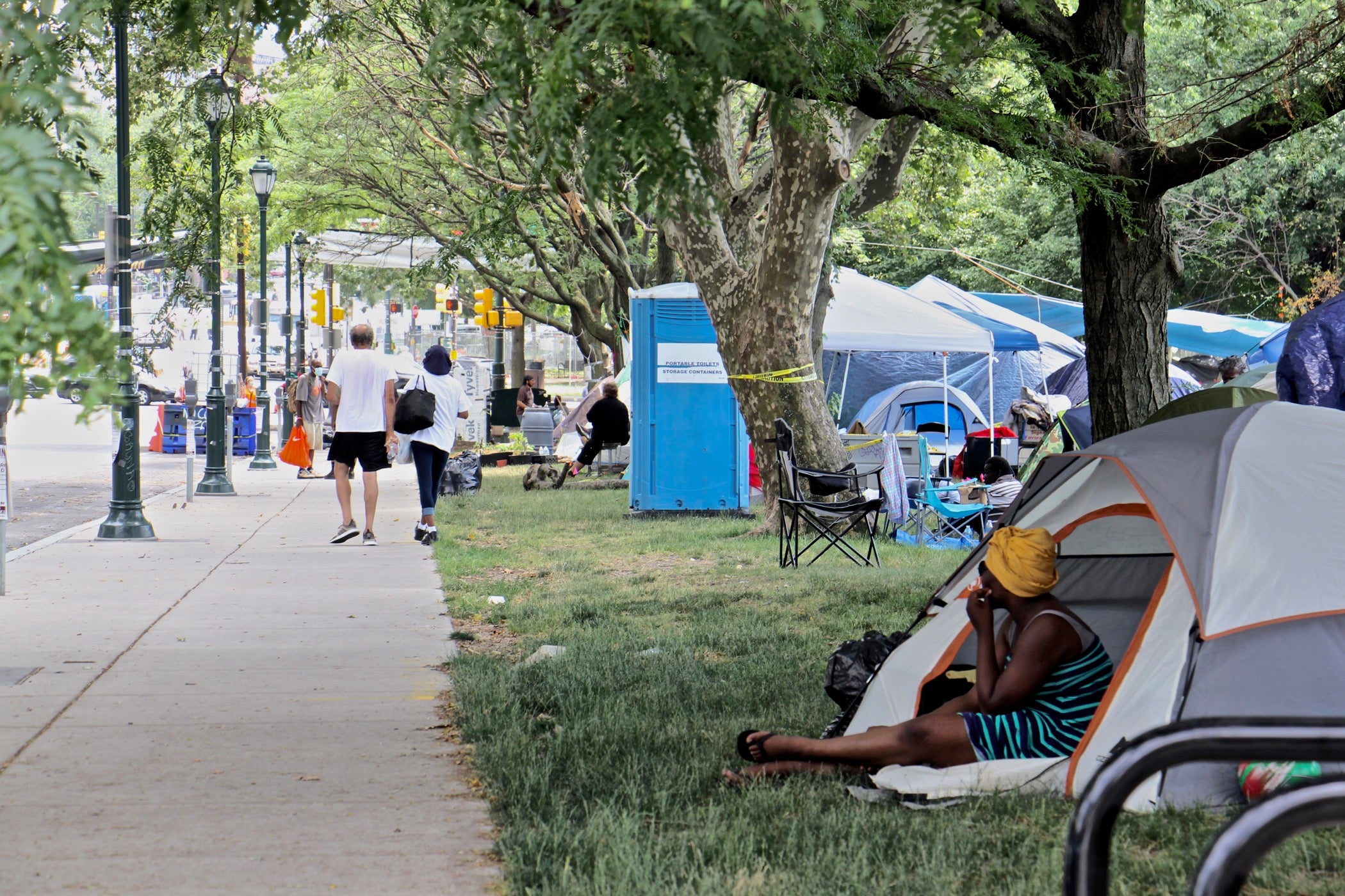 Homeless encampment on Ben Franklin Parkway